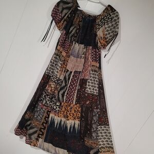 Papa Vancouver Bohemian Patchwork Flowy Dress Size Large.